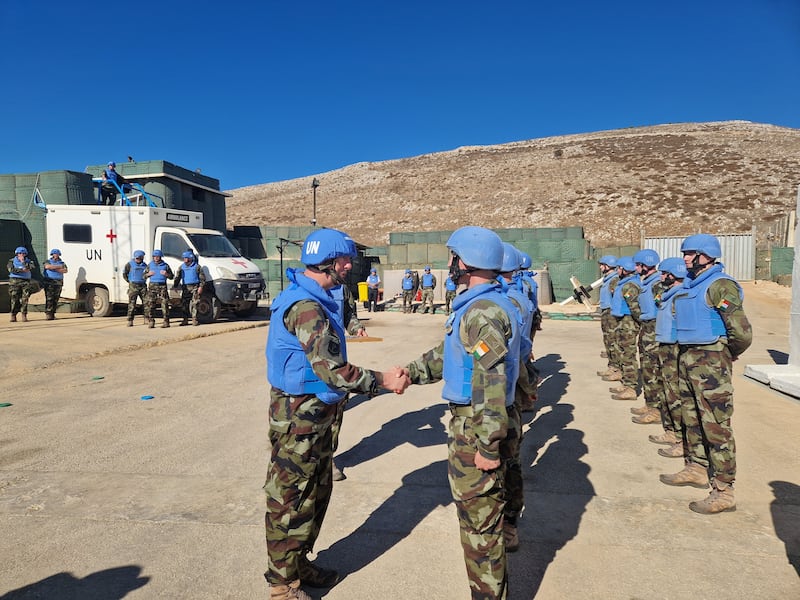 Defence Forces Chief of Staff Lieut Gen Rossa Mulcahy visiting Irish troops in southern Lebanon for a medal ceremony. Photograph: Conor Gallagher