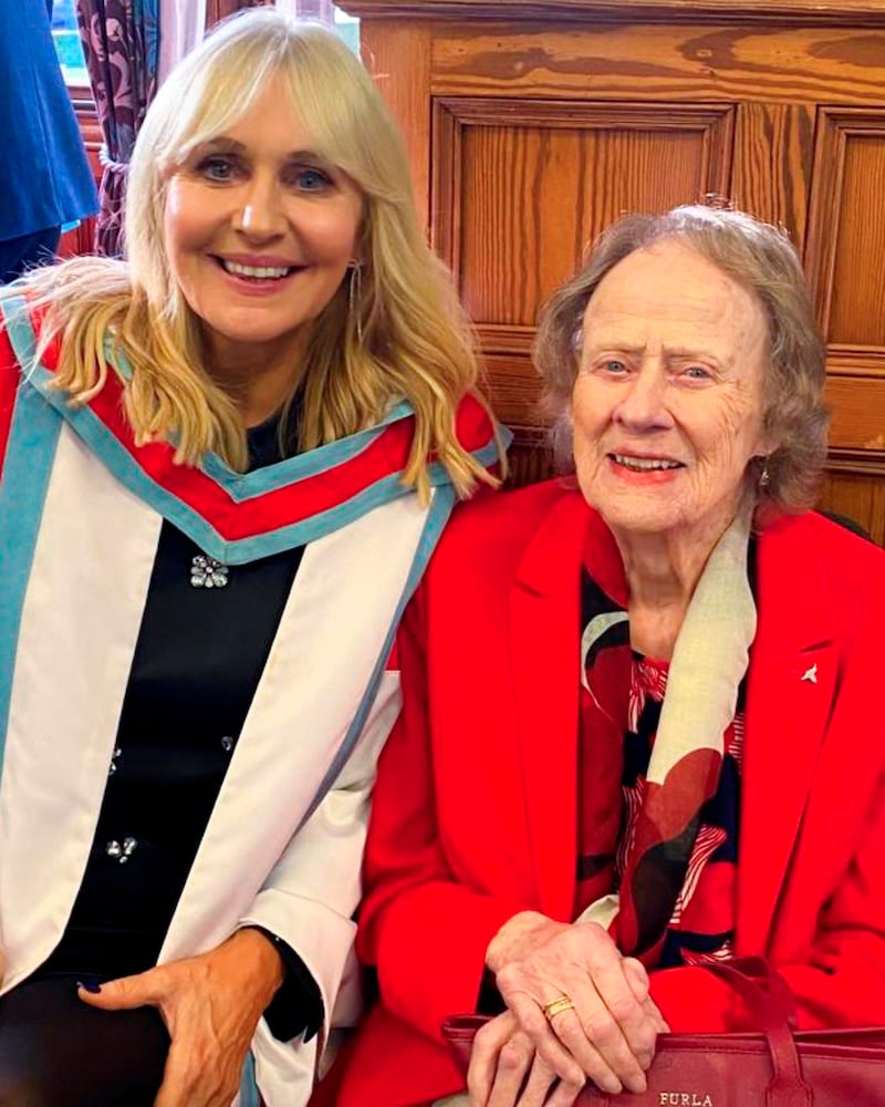 Miriam O’Callaghan with her mum at Queen’s University Belfast,
November 2024. Photograph: Penguin Random House UK