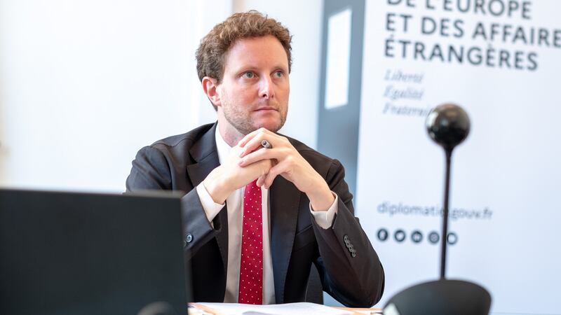 Clément Beaune has a framed photograph of himself with Tánaiste Leo Varadkar in his office. Photograph: J Sarago