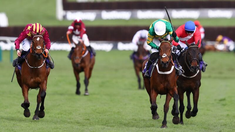 Champ ridden by Barry Geraghty wins the Novices’ Chase at Cheltenham. Photograph: Michael Steele/Getty Images