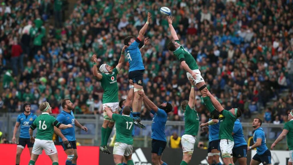 Out of reach: Ireland ran in nine tries against Italy in their RBS Six Nations game in the Stadio Olimpico in Rome. Photograph: Giuseppe Fama/Inpho