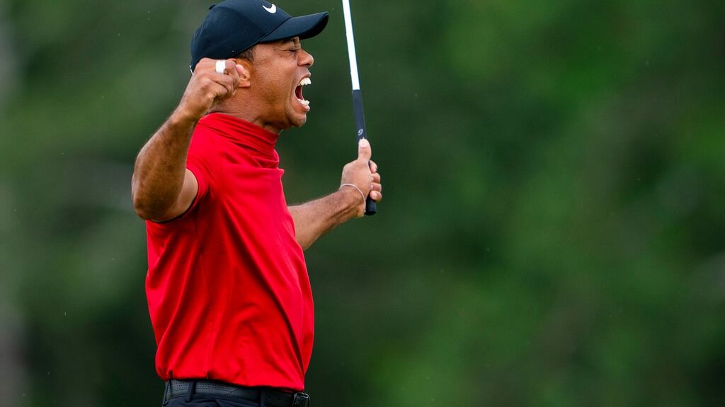 Tiger Woods celebrates at Augusta. Some 87 per cent of the managers in our 2019 Fantasy Golf competition left him out of their Masters team. Photograph: Doug Mills/The New York Times