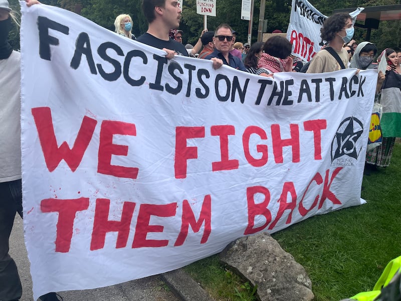 A counter-protest at the anti-asylum hotel protest in Didsbury, south Manchester. Photograph: Mark Paul