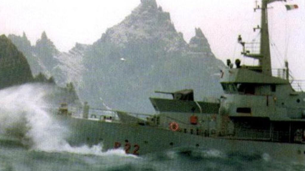 The detention yesterday by the LE Aoife (above) was carried out about 90 nautical miles south west of Mizen Head, Co Cork. Photograph: Irish Naval Service