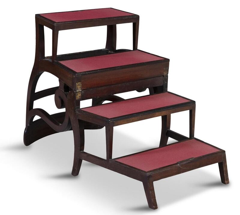 Lot 260: A Regency mahogany metamorphic chair inverts to a set of library steps €1,500-€2,000