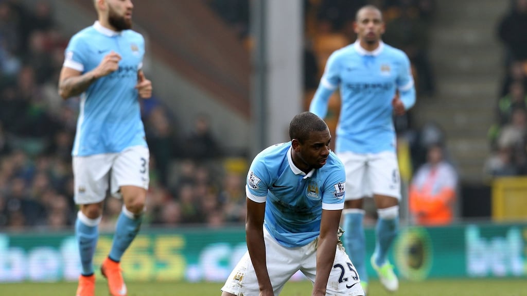 Manchester City’s Brazilian midfielder Fernandinho during his team’s draw with Norwich City at Carrow Road. Photograph: Getty Images