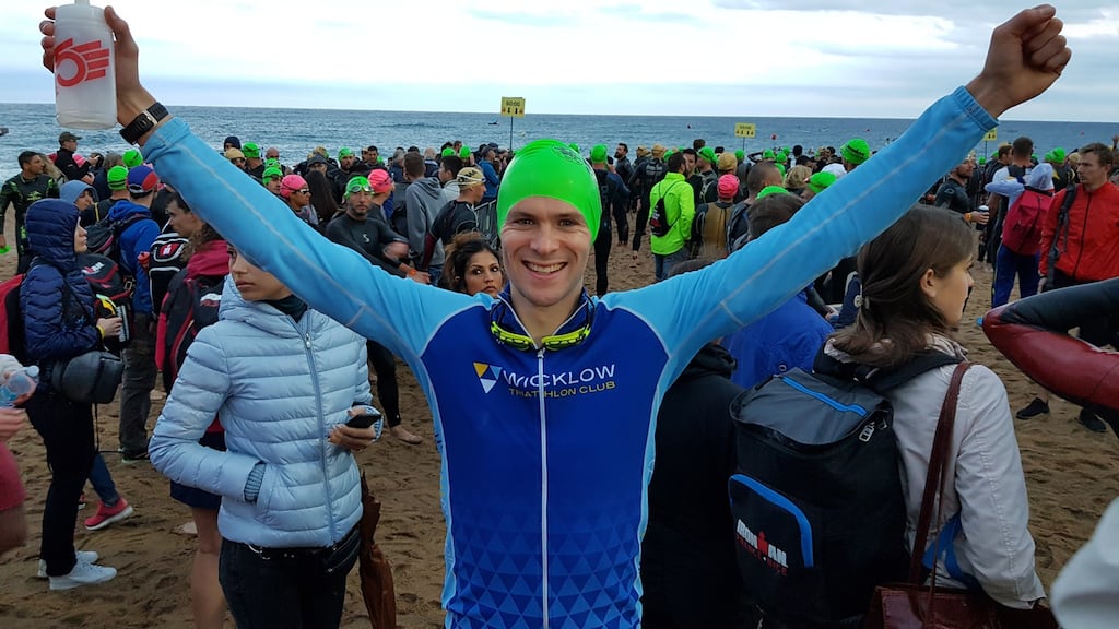 Scott Graham on the beach before starting Ironman Barcelona: “The pros set off at 8am sharp. Up near the front, I spotted some of the Irish boys. We had a brief chat, shook hands and wished each other good luck.”
