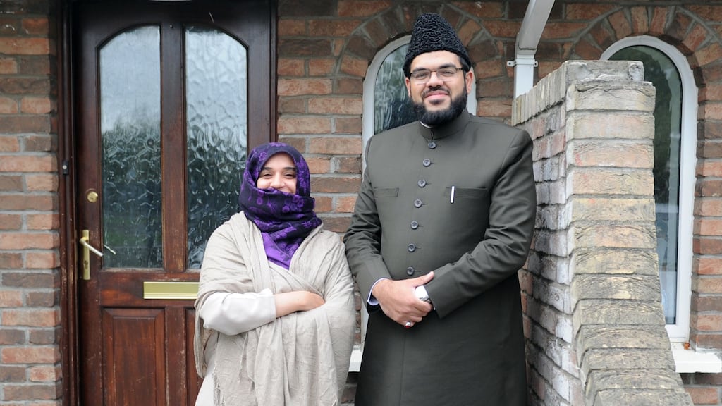 Ayesha Hashim Mirza and Rabeeb Mirza outside their missionary, in Lucan, Co Dublin. Photograph: Aidan Crawley
