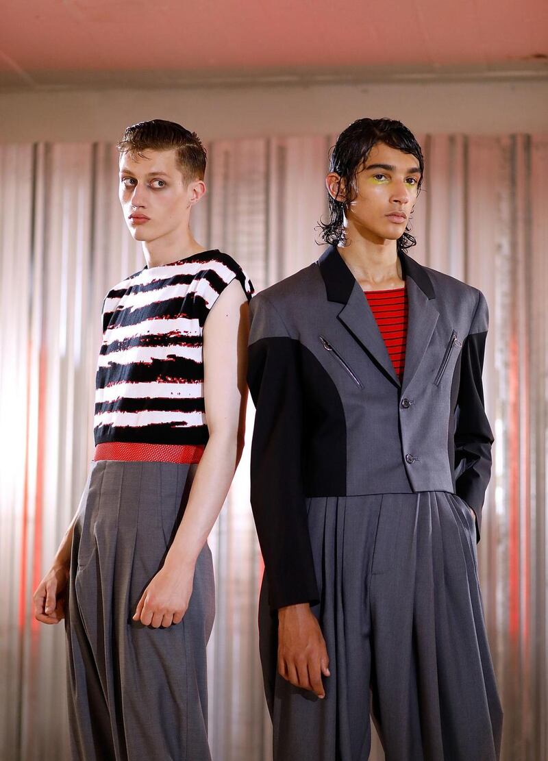 Modern Romantics: bold oversized tailoring from Topman. Photograph: Tristan Fewings/Getty Images