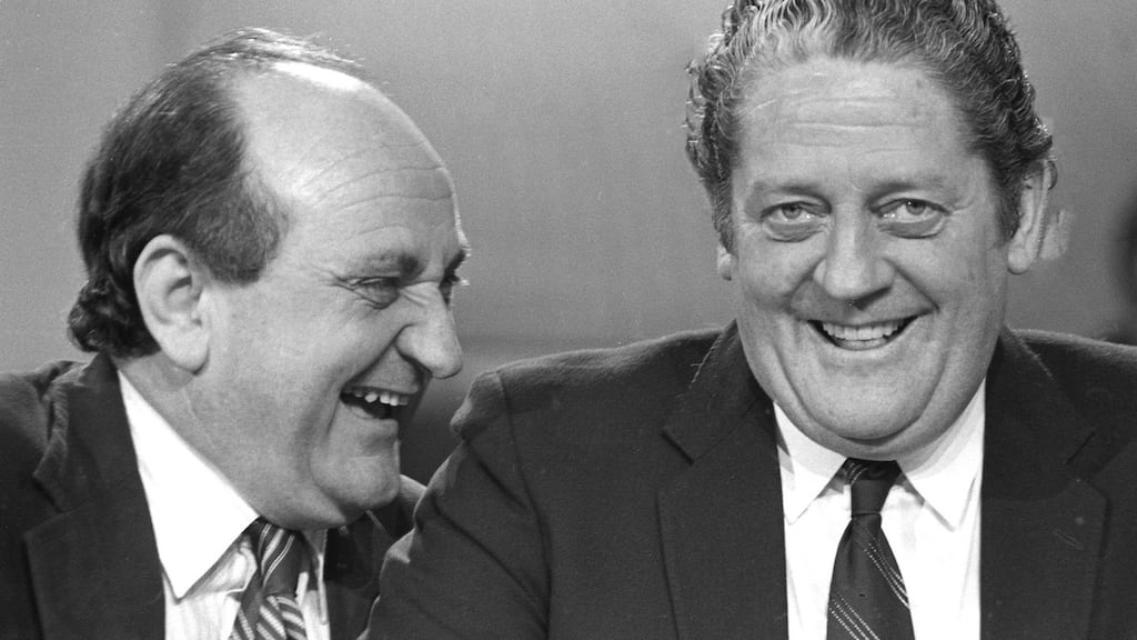 Former Minister for Justice Gerry Collins and former Minister for Foreign Affairs Brian Lenihan at the opening of the Fianna Fail Ard-Fheis in the RDS, Dublin in 1984. Photograph: Tom Lawlor/The Irish Times