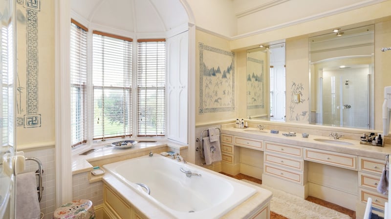 The bathroom in the master suite has been created in what was once the old chapel.