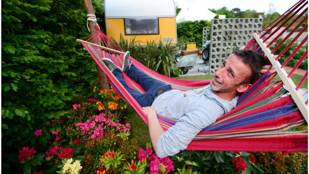 Designer Francis Doyle of Outerscapes in his garden “Past Times - A 70s Retro garden” at the Phoenix Park on the eve of the opening of the Bloom Festival. Photograph: Bryan O’Brien