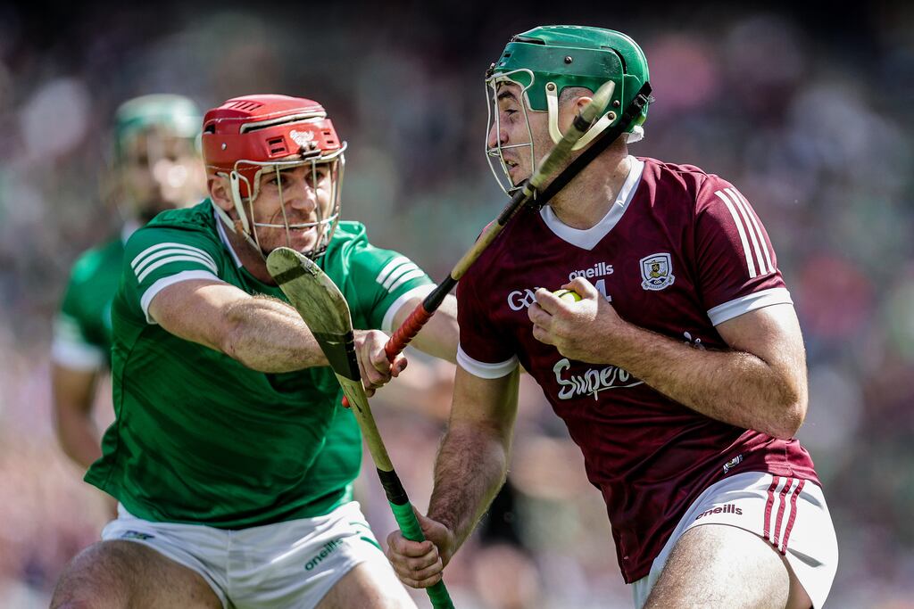Barry Nash of Limerick tackles Galway's Brian Concannon during an enthralling All-Ireland hurling semi-final at Croke Park.  Photograph: Laszlo Geczo/Inpho