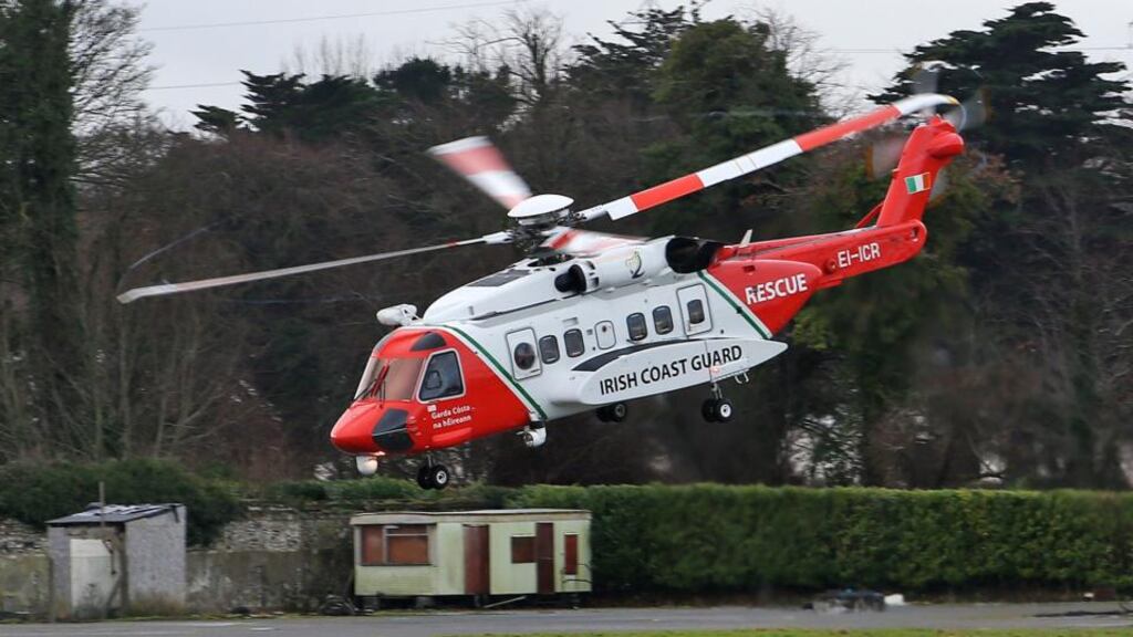 A rescue helicopter was dispatched from Shannon and was on the scene at Inch Beach on the Dingle Peninsula at 7.56pm last night. It left the beach at 8.10pm and landed at Kerry General Hospital, Tralee, at 8.15pm. File photograph: Colin Keegan/Collins