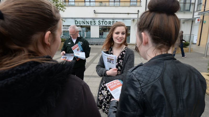 People before Profit candidate Carah Daniel canvassing at Dunnes Stores in Balgriggan, Co Dublin. Photograph: Alan Betson