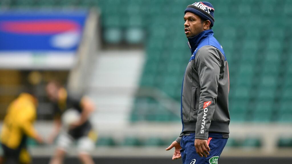 Kurtley Beale looks on during the Australia captain’s run at Twickenham on Friday. Michael Cheika has left Beale and Adam Ashley-Cooper off the selection list for Saturday’s final November international against England for disciplinary reasons. Photograph: Dan Mullan/Getty Images