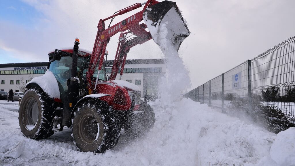 Snow clearing at Bracetown Business Park in Dunboyne, Co Meath during the snowfall associated with The Beast from the East. Photograph: Alan Betson/The Irish Times