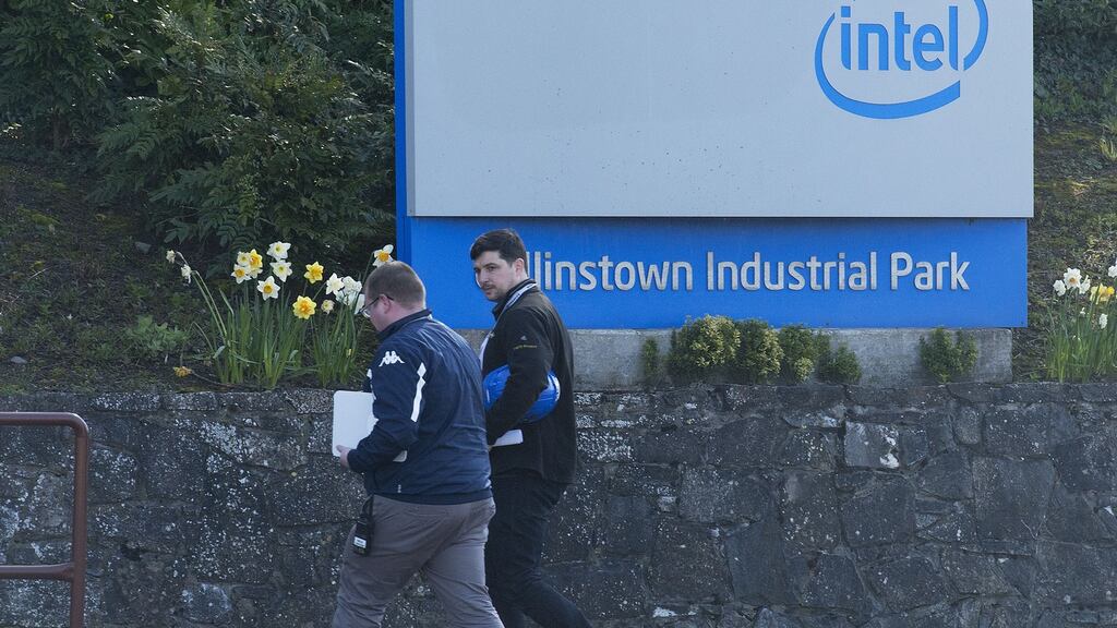 Workers entering the Intel facility at Leixlip, Co Kildare. Photograph: Dave Meehan/The Irish Times