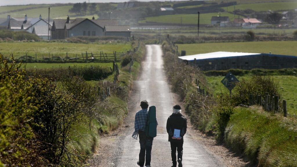 Brian Leyden, right, with musician Seamie O’Dowd: “In literature, Tom McCarthy says, ‘there is now no place where the moderately educated man can go to repair his soul. There are now no books that are the literary equivalent of a large bottle of stout.’ With Summer of ’63 I just may have produced the literary equivalent of the large bottle of stout.” Photograph: Brian Farrell