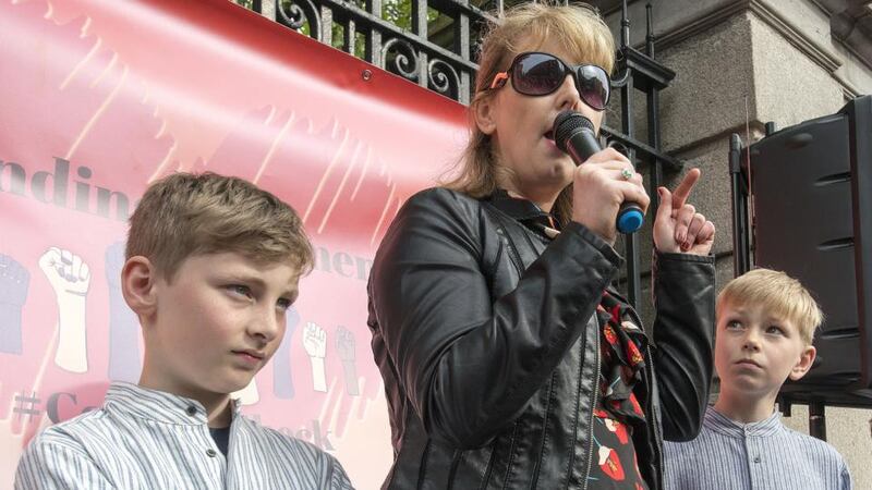 Emma Mhic Mhathúna during a demonstration at Leinster House, Dublin, as part of a day of action organised by Standing 4 Women, in solidarity with women affected by the CervicalCheck scandal. File photograph: Brian Lawless/PA Wire
