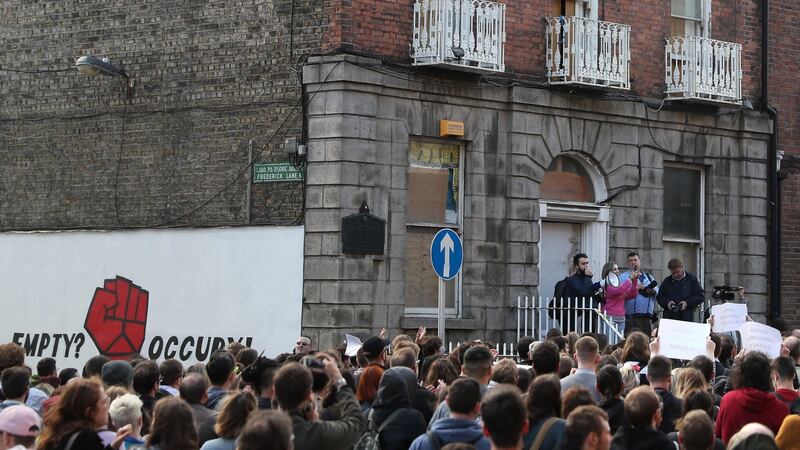 People take part in a protest outside 34 North Frederick Street in Dublin’s city centre, following  eviction.Photograph: Brian Lawless/PA Wire