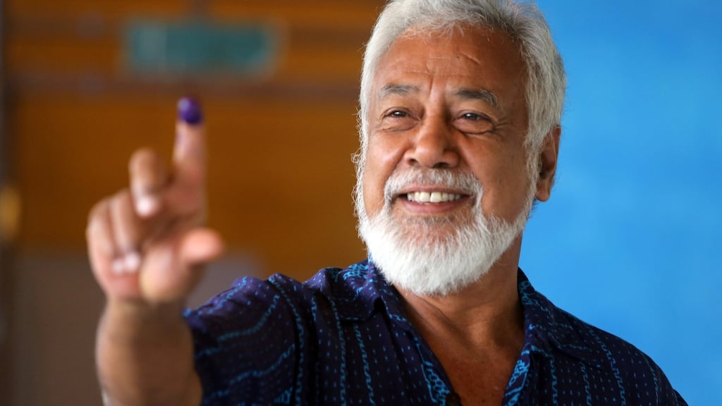Xanana Gusmão shows his ink-stained finger after voting in the capital, Dili, in Timor-Leste’s general election on Saturday. Photograph: Lirio Da Fonseca/Reuters
