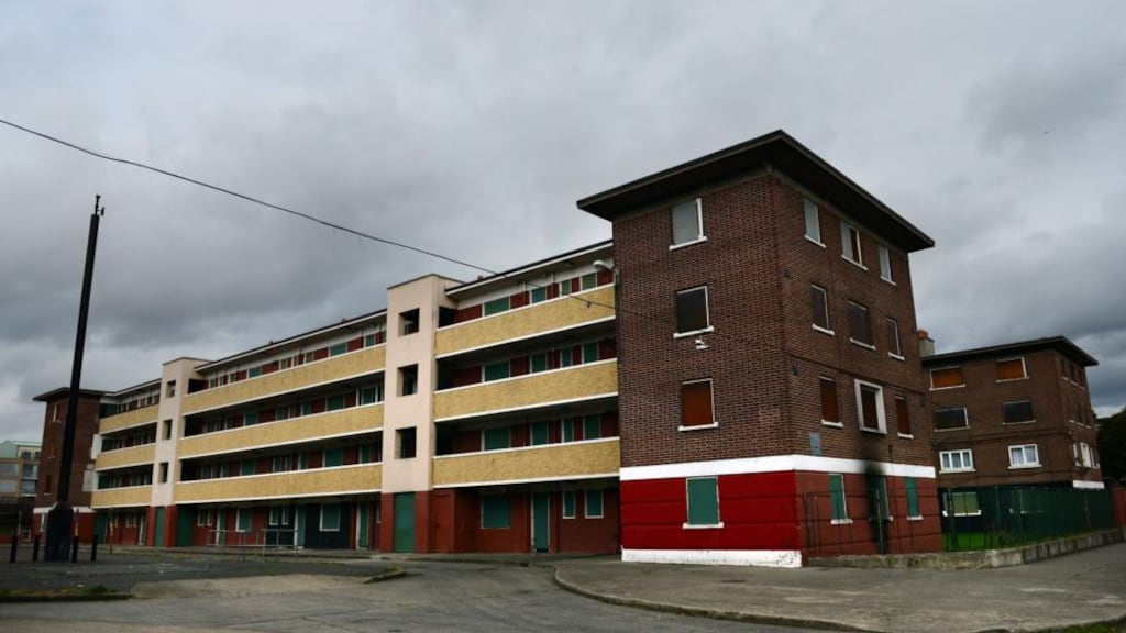 St Teresa’s Gardens flat complex on Donore Avenue, a 1950s estate that has become increasingly dilapidated, with persistent sewerage and damp problems. Photograph: Bryan O’Brien
