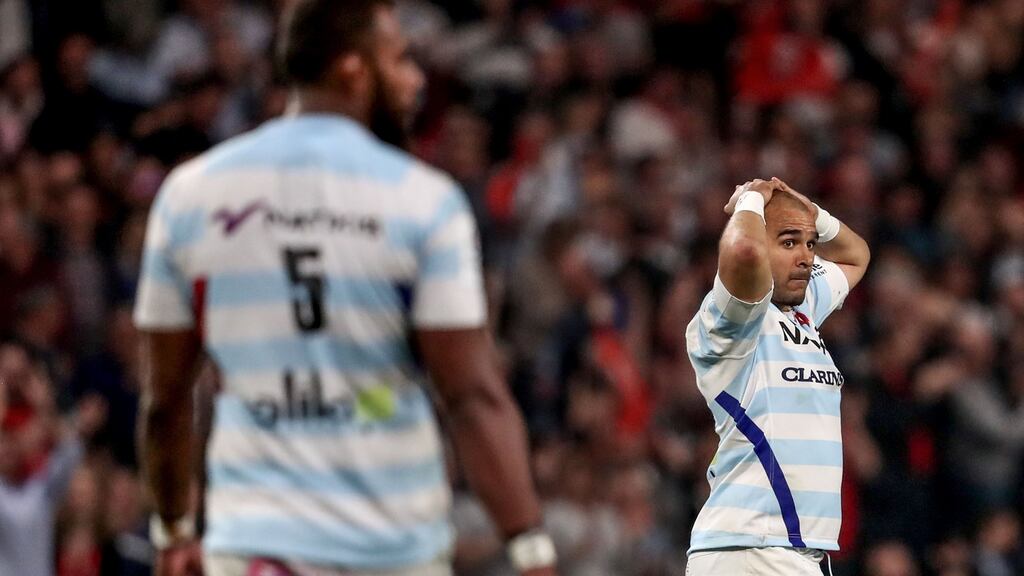 Simon Zebo reacts after Racing 92’s defeat to Toulouse. Photograph: Dan Sheridan/Inpho