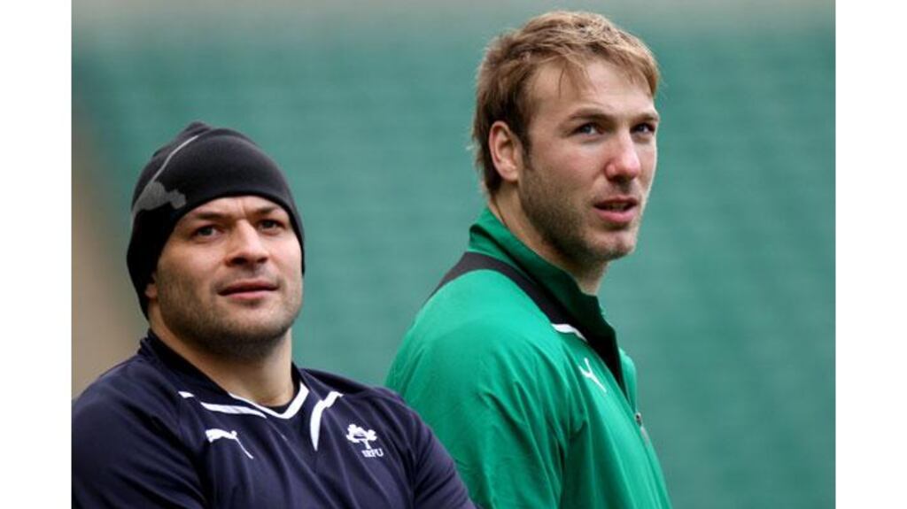 Rory Best and Stephen Ferris during Ireland training earlier this year. - (Billy Stickland/Inpho)