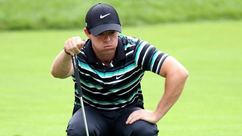 Rory McIlroy of Northern Ireland lines up a putt on the ninth green during the second round of the Deutsche Bank Championship golf tournament at TPC Boston. Photograph: Dominick Reuter/Reuters