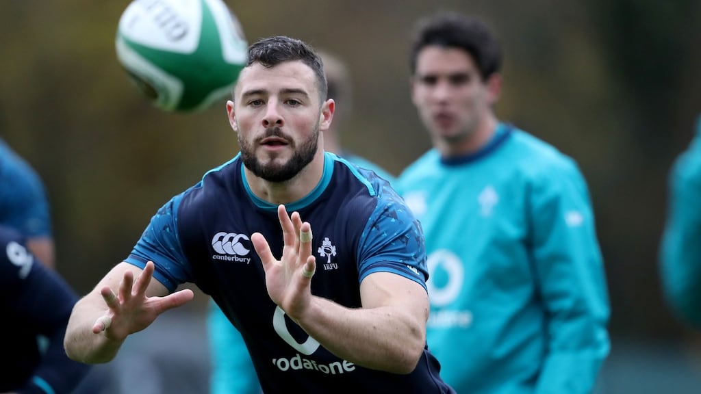 Robbie Henshaw during training at Carton House ahead of Ireland’s clash with Argentina. Photograph: Dan Sheridan/Inpho