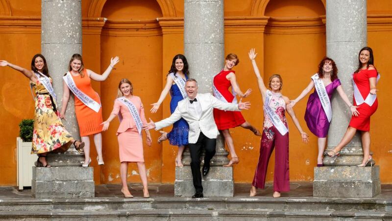 Rose of Tralee: Dáithi Ó Sé with some of this year’s competitors. Photograph: Andres Poveda