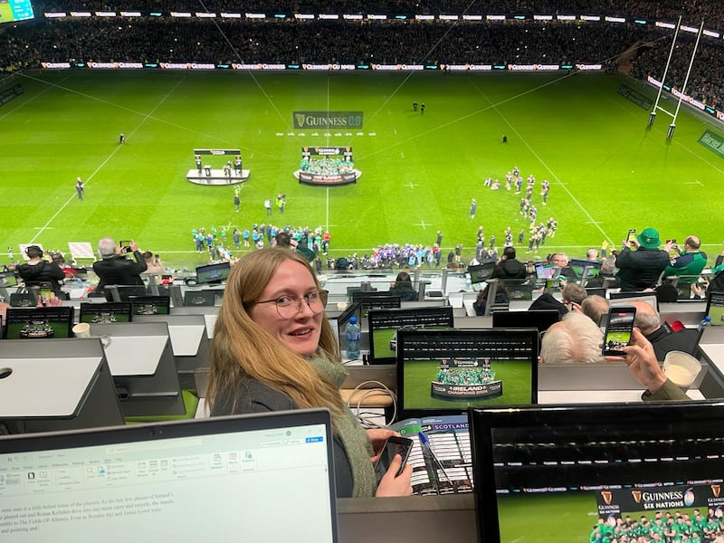 Competition winner Alice McManus hard at work in the Aviva Stadium for Ireland v Scotland