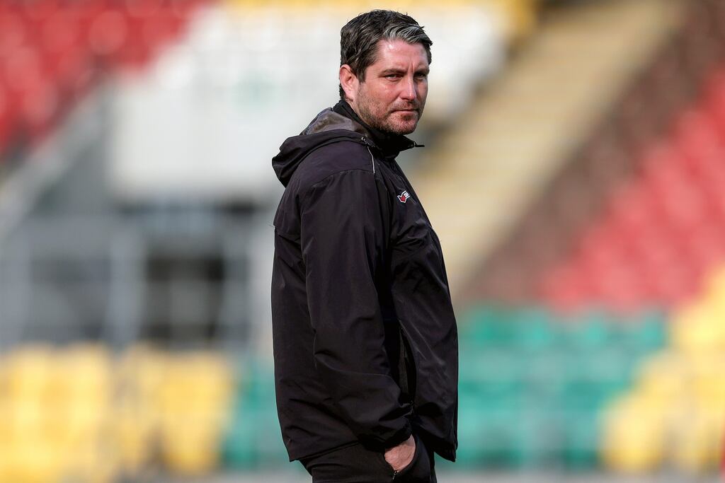 Derry City manager Ruaidhri Higgins: he knows there is no room for error against Kevin Doherty’s dogged Drogheda United side. Photograph: Laszlo Geczo/Inpho