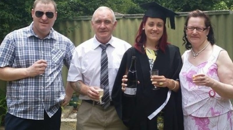 Jessica Clinton celebrating her graduation with her family in Perth. ‘I don’t want to come home and be unable to work as a nurse.’