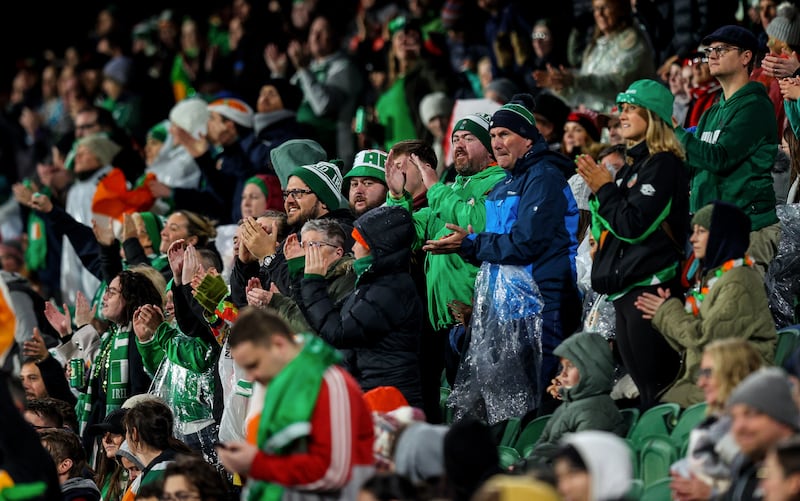 Ireland fans during the World Cup game between Ireland and Canada in Rectangular Stadium, Perth. Photograph: Ryan Byrne/Inpho