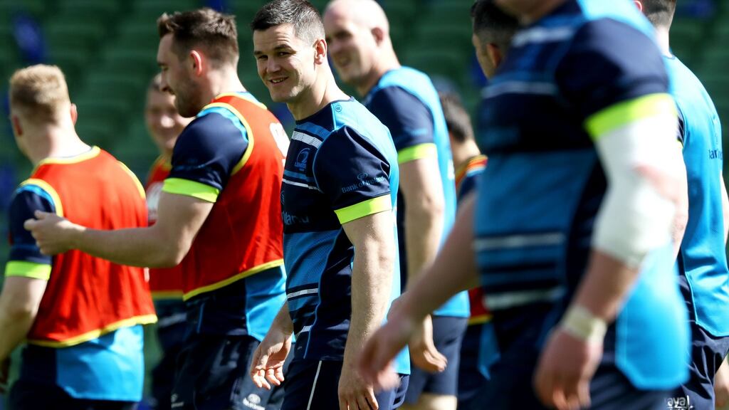 Johnny Sexton with team-mates during the Leinster  captain’s run at the  Aviva Stadium on Friday. Photograph: Bryan Keane/Inpho