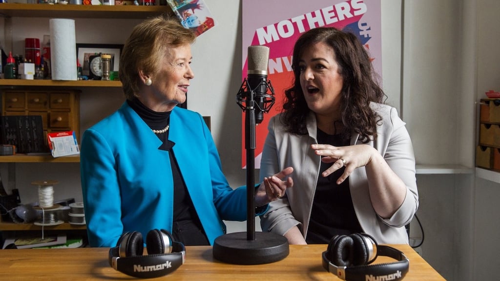 Mothers of Invention presenters Mary Robinson and Maeve Higgins