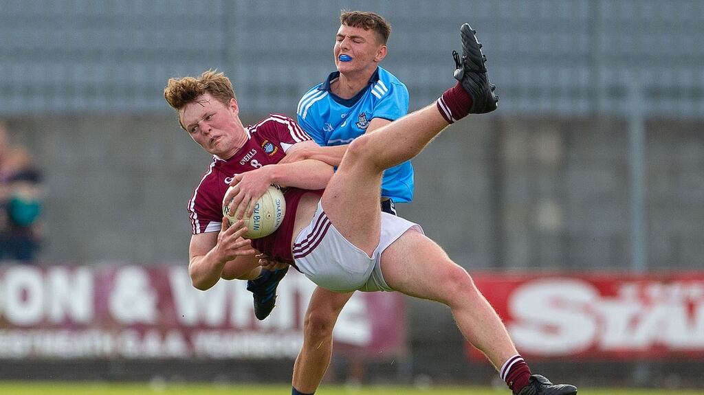 Westmeath’s Conor Gibney is challenged by David O’Dowd of Dublin during the Electric Ireland Leinster MFC semi-final at TEG Cusack Park. Photograph: Tom O’Hanlon/Inpho