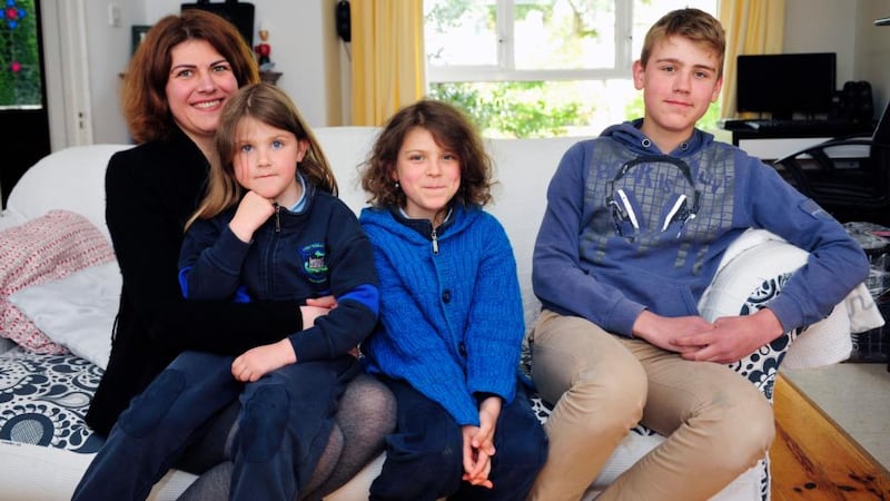 Polish speaker Barbara Klimecka-Misiaszek with children Hannah (5), Helen (8) and Szymon (14) at home in Co Dublin. Photograph: Aidan Crawley