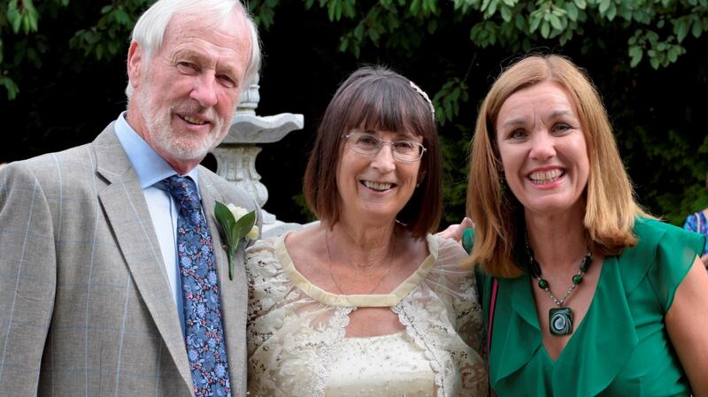 Brian Nally of Annamoe Trout Fishery and Eileen O’Connell on their wedding day, with Josie Mahon of IFI.
