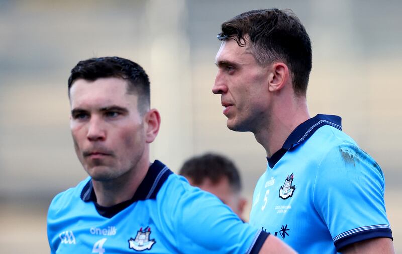 Dublin’s Paddy Smyth and Chris Crummey dejected after losing the Leinster final. Photograph: James Crombie/Inpho