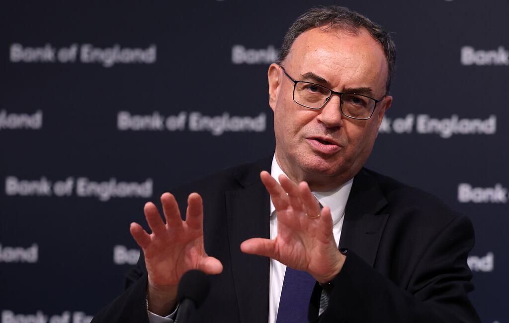 Bank of England governor Andrew Bailey: Shares in Lloyds, HSBC and NatWest all fell by between 5.7 per cent and 8 per cent despite upbeat results from Barclays. Photograph: Andy Rain/EPA