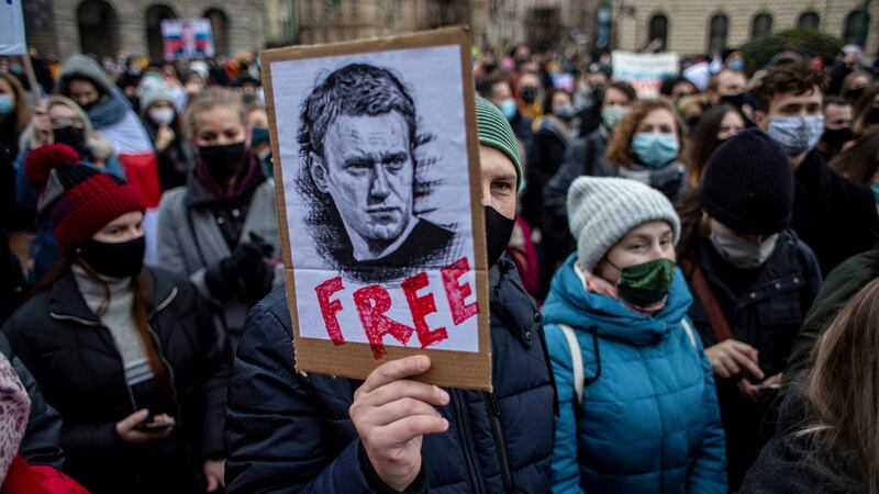 Protest in Prague: Navalny urged Russians to take to the streets last Sunday to protest. Photograph: Epa/Martin Divisek