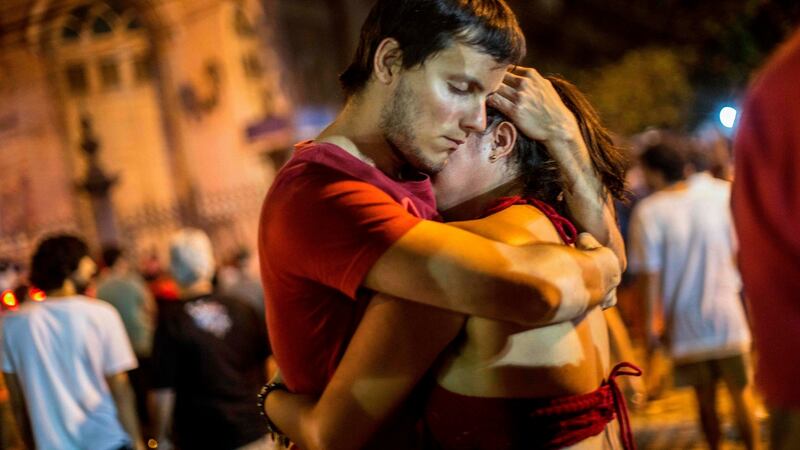 Supporters of the left-wing presidential candidate for the Workers Party (PT), Fernando Haddad, react in Rio de Janeiro after the far-right candidate Jair Bolsonaro won Brazil’s presidential election. Photograph: Daniel Ramalho/AFP/Getty Images
