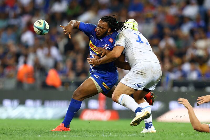 Joseph Dweba of the DHL Stormers throws an offload. Photograph: EJ Langner/Steve Haag Sports/Inpho