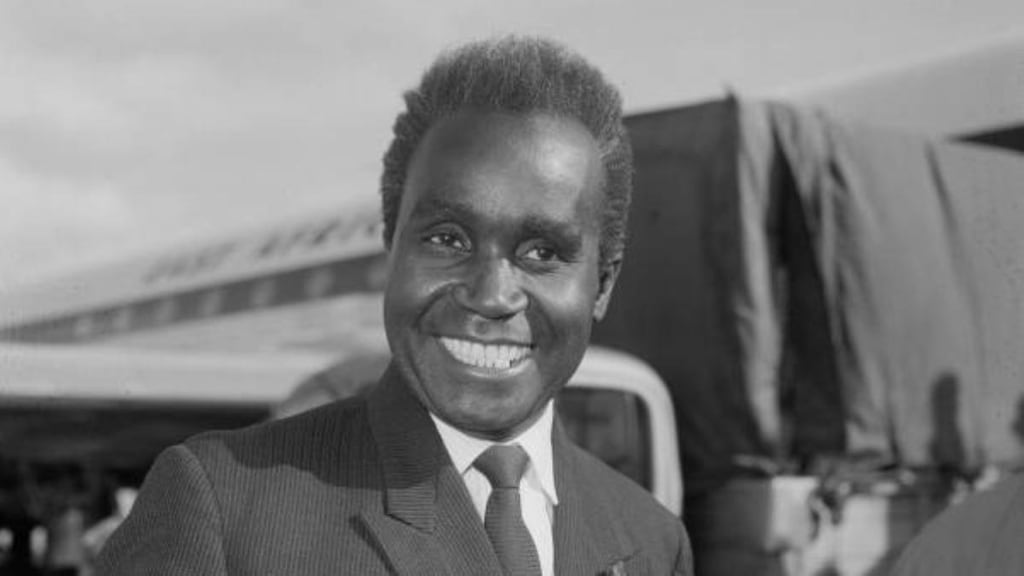 Kenneth Kaunda, the prime minister of Northern Rhodesia (later Zambia), arrives at London Airport for talks, May 1st, 1964. Photograph: Ted West/Central Press/Hulton Archive/Getty