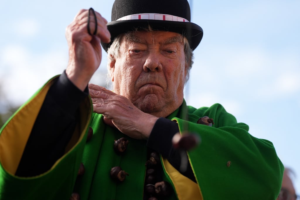 King Conker David Jakins at the annual World Conker Championships in Peterborough. Photograph: Jacob King/PA Wire