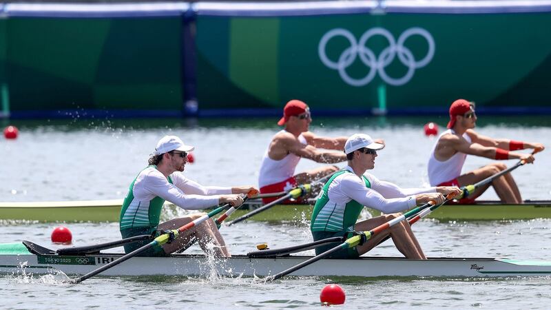 Ireland’s Ronan Byren and Philip Doyle in action during their heat on Friday. Photograph: Bryan Keane/Inpho