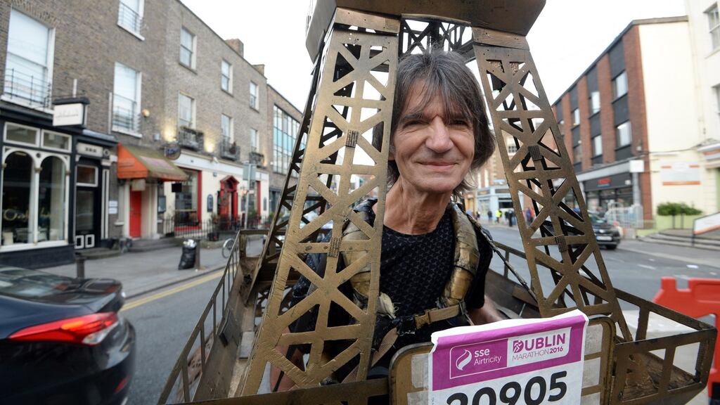 Towering figure: Michel Bach from Paris at the Dublin Marathon on Sunday. Photograph: Cyril Byrne